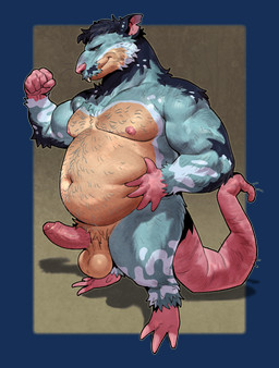 anthro balls big_balls biped black_body black_fur black_hair blue_body blue_fur brown_body brown_fur buckteeth erection foreskin fur genitals glans hair humanoid_genitalia humanoid_penis male multicolored_body multicolored_fur overweight overweight_anthro overweight_male penis pink_glans pink_nose pink_penis rat_tail solo standing tail teeth thick_penis white_body white_fur roamingthrough mammal murid murine rat rodent 2026 alpha_channel digital_media_(artwork) full-length_portrait hi_res portrait