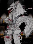 anthro antlers bandage black_nose blood blood_stain bodily_fluids breasts camel_toe candle cathedral clothing covered_eyes female fingers fur hair horn open_mouth raised_tail rear_view solo string tail tongue tongue_out underwear white_body white_fur white_hair white_tail isidia_f1 bloodborne fromsoftware mythology sony_corporation sony_interactive_entertainment vicar_amelia beast_(bloodborne) canid canine canis mammal mythological_canine mythological_creature werecanid werecanine werecreature werewolf wolf 2022 hi_res traditional_media_(artwork)