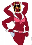 abs armor black_lips boobies_uniform breasts cleavage clothed clothing female headgear helmet lips looking_at_viewer multi_eye multi_limb muscular muscular_female muscular_humanoid not_furry orange_eyes raised_arm red_body red_skin solo sirzeba ben_10 cartoon_network space_dandy looma_red_wind alien alien_humanoid humanoid tetramand