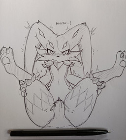 anthro blush blush_lines bodily_fluids claws cum dialogue duo fangs feet female fur genital_fluids genitals jester male navel nude open_mouth pawpads paws penetration penile penile_penetration penis penis_in_vagina sex simple_background solo_focus spread_legs spreading tears teeth text toe_claws vaginal vaginal_penetration vulva nakachidragon palworld pocketpair dupin_(pal) human lagomorph leporid mammal pal_(species) 2026 hi_res monochrome pen_(artwork) sketch traditional_media_(artwork)
