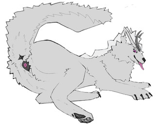 animal_genitalia animal_vulva anus canine_genitalia canine_nose canine_vulva female feral fur genitals grey_body grey_fur horn long_body long_tail looking_back lying mane pink_eyes presenting quadruped raised_tail rear_view solo tail tail_anus tongue tongue_out vulva white_body white_fur white_mane m222 mythology dragon furred_dragon furred_scalie mythological_creature mythological_scalie scalie