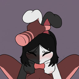 animal_genitalia anthro black_body black_fur black_hair blush blush_lines bodily_fluids breast_squish breasts cum cum_in_mouth cum_inside cum_on_penis duo ear_grab ejaculation eyebrow_piercing eyes_closed facial_piercing fellatio female fingerless_(marking) fingerless_gloves_(marking) first_person_view fur genital_fluids genitals gloves_(marking) green_eyes hair holding_both_ears knot knotted_penis knotting looking_at_viewer male male/female male_pov markings multicolored_body multicolored_fur nipples oral oral_knotting oral_only oral_penetration penetration penile penis penis_in_mouth piercing pink_body pink_fur sex sheath squish tongue tongue_out two_tone_body two_tone_fur white_body white_fur emote-o momo_(emote) nosk_(emote) ailurid domestic_rabbit harlequin_rabbit lagomorph leporid mammal oryctolagus rabbit red_panda 1:1 2d_animation animated