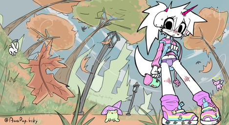 4_fingers anthro beverage bottomwear clean_diaper clothed clothing clothing_lift diaper diaper_check ear_piercing female fingers footwear fur hair holding_beverage holding_clothing holding_object horn knee_blush long_sleeves low-angle_view midriff multicolored_clothing multicolored_footwear multicolored_shoes navel outside pacifier pacifier_clip piercing pink_clothing pink_hair_tie pink_horn pink_topwear ponytail pull-ups_(diaper) purple_clothing purple_footwear purple_socks rainbow_clothing rainbow_footwear rainbow_shoes shoes sippy_cup skirt skirt_lift skirtalls sneakers socks solo standing tail topwear unicorn_horn white_body white_fur white_tail wind young young_anthro anxipup unicorn_puppie_(anxipup) canid canine mammal 2025 full-length_portrait hi_res portrait signature