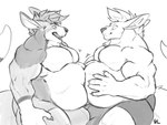 2024 4:3 absurd_res anthro belly biceps big_belly big_bulge biped bulge claws clothing digital_drawing_(artwork) digital_media_(artwork) eyebrows finger_claws fur greyscale hair hi_res huge_bulge humanoid_hands kangaroo macropod male male/male mammal marsupial monochrome musclegut muscular muscular_anthro muscular_male overweight overweight_anthro overweight_male pecs signature simple_background smile solaxe solaxe_(artist) underwear white_background