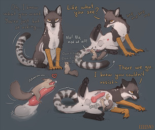 animal_genitalia animal_penis anus balls bodily_fluids bodyjob butt canine_genitalia canine_penis claws dialogue digitigrade erection feet fellatio feral feral_on_feral fur fur_markings genital_fluids genitals hindpaw interspecies jewelry knot knotted_penis larger_feral larger_male licking male male_feral markings narration on_penis oral pawpads paws penile penis precum predator/prey quadruped ring scuted_arms scutes sex sheath shy silver_(metal) silver_jewelry size_difference size_play smaller_feral snout talons text toes tongue whisker_spots whiskers eeeevio mythology mel_(eeeevio) rauron canid canine enfield hybrid mammal mythological_creature rodent sciurid tree_squirrel comic digital_drawing_(artwork) digital_media_(artwork) english_text hi_res shaded story