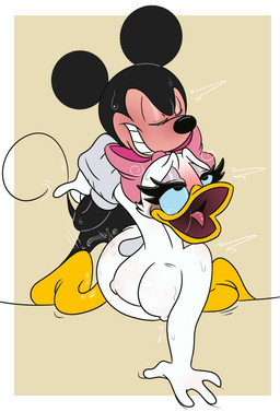 anthro arm_grab beak black_body blush bodily_fluids breasts clothing crying duo eyes_closed female from_behind_position gloves half-closed_eyes handwear male male/female narrowed_eyes nipples open_mouth sex simple_background smile sweat tears tongue white_body cjzilla88 disney daisy_duck mickey_mouse anatid anseriform avian bird domestic_duck duck house_mouse mammal mouse murid murine rodent hi_res