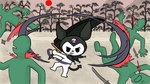 anthro big_sword blood bodily_fluids chibi day female fight forest gore grass group male melee_weapon mountain nature outside pink_skull plant red_sun road slashing spade_tail sword swordfight tail tree ukiyo-e violence weapon white_body t-55dasha onegai_my_melody sanrio kuromi demon lagomorph leporid mammal rabbit 16:9 4k absurd_res hi_res widescreen