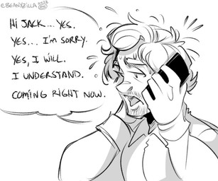 beard clothed clothing dialogue electronics eyebrows facial_hair hair human_focus human_only male not_furry phone simple_background solo speech_bubble zillabean hannibal_(series) will_graham human mammal 6:5 digital_media_(artwork) monochrome