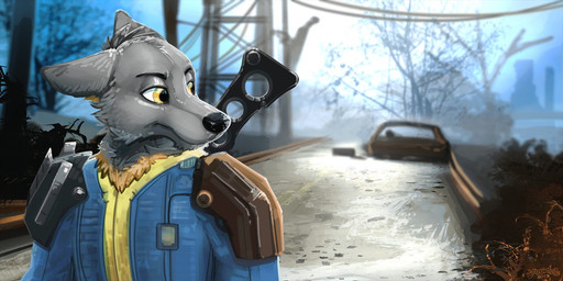 anthro black_eyebrows black_nose blue_clothing blue_topwear cheek_tuft clothing ears_down eyebrows facial_tuft front_view fur glistening glistening_eyes glistening_nose grey_body grey_ears grey_fur male neck_tuft outside pivoted_ears plant power_lines shoulder_pads shrub solo street topwear tree tuft yellow_clothing yellow_eyes yellow_topwear yookie fallout microsoft canid canine canis mammal wolf 2017 2:1 dated signature