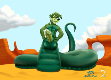 anthro apode balls bodily_fluids cum cum_drip desert dripping erection genital_fluids genitals humanoid_genitalia humanoid_penis legless male nature nature_background nude penis serpentine smile solo split_form fuzzycat disney goof_troop fan_character max_goof canid canine canis domestic_dog draconcopode hybrid lamia mammal reptile scalie snake absurd_res hi_res