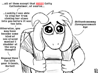 anthro bodily_fluids dialogue holding_backpack horn humor male solo tears text komododad deltarune undertale undertale_(series) asriel_dreemurr boss_monster_(undertale) bovid caprine goat mammal 2025 4:3 black_and_white comic english_text hi_res monochrome spot_color