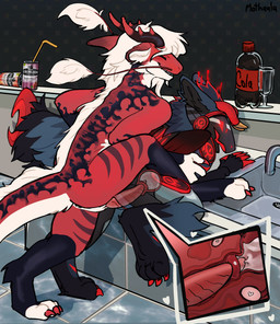 against_furniture against_surface alcohol andromorph andromorph/male andromorph_anthro andromorph_penetrated anthro anthro_on_anthro anthro_penetrated anthro_penetrating anthro_penetrating_anthro back_wings beverage beverage_can bodily_fluids cervical_penetration cervix cider claws close-up cum cum_in_uterus cum_in_vagina cum_inside duo fallopian_tubes feet filled_womb finger_claws genital_fluids genitals heart_in_ovaries hindpaw internal internal_vaginal intersex intersex/male intersex_anthro intersex_penetrated kitchen long_tail machine male male_anthro male_penetrating male_penetrating_andromorph male_penetrating_intersex nude_andromorph nude_anthro nude_male ovaries paws penetration penile penile_penetration penis penis_in_vagina red_body restrained_arms sex sink step_position tail toe_claws uterus vaginal vaginal_penetration wings x-ray_view mothaala mythology dragon eastern_dragon mythological_creature mythological_scalie protogen scalie hi_res