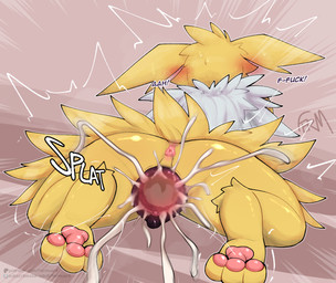 animal_genitalia animal_penis animal_vulva anus blush bodily_fluids butt canine_genitalia canine_penis canine_vulva cum cum_in_vagina cum_inside disembodied_penis duo erection exclamation_point faux_gaping faux_gaping_pussy female female_feral female_penetrated feral fur genital_fluids genitals heart_symbol knot knotted_penis knotting large_penetration looking_back lying male male/female male_penetrating male_penetrating_female on_front on_ground open_mouth orgasm pawpads penetration penile penile_penetration penis penis_in_vagina pink_anus pink_pawpads pink_penis profanity purple_sclera quadruped rear_view red_penis sex solo_focus sound_effects sweat sweatdrop text vaginal vaginal_knotting vaginal_penetration vulva white_body white_eyes white_fur yellow_body yellow_fur fermusieboir4 instant_loss_2koma nintendo pokemon eeveelution generation_1_pokemon jolteon pokemon_(species) english_text hi_res