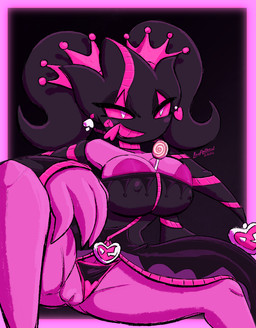 areola areola_slip biped breasts candy clothing dessert eyelashes female fingers food genitals nipple_outline open_mouth open_smile pink_body sitting smile solo spread_legs spreading vulva zipper zipper_mouth latiar nintendo pokemon ville_(latiar) generation_6_pokemon humanoid mega_banette mega_evolution pokemon_(species) 2026 hi_res signature