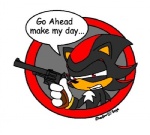 abstract_background anthro black_body black_fur dialogue fur gun handgun holding_gun holding_object holding_ranged_weapon holding_weapon male ranged_weapon red_eyes revolver solo speech_bubble text weapon sandwich-anomaly dirty_harry sega sonic_the_hedgehog_(series) shadow_the_hedgehog eulipotyphlan hedgehog mammal english_text low_res reaction_image unavailable_at_source