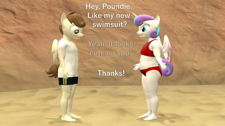 anthro bikini biped blue_eyes bottomwear brown_eyes brown_hair clothed clothing dialogue duo eyelashes female hair horn male outside pants purple_hair shirt standing swimwear text thick_thighs topwear two-piece_swimsuit wings young papadragon69 friendship_is_magic hasbro my_little_pony mythology flurry_heart_(mlp) pound_cake_(mlp) equid equine mammal mythological_creature mythological_equine pegasus winged_unicorn 16:9 3d_(artwork) digital_media_(artwork) english_text hi_res widescreen