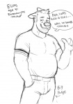 anthro bald belly big_bulge bulge clothing ear_piercing looking_at_viewer male mature_anthro mature_male middle_aged musclegut muscular overweight piercing receding_hairline slightly_chubby solo stubble teacher tight_clothing tired_eyes widow's_peak wolfyama elias_(wolfyama) canid canine mammal monochrome