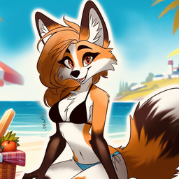 anthro basket beach beach_umbrella container female food fruit inner_ear_fluff looking_at_viewer open_mouth parasol picnic_basket plant solo tail tomato tuft heluvabadartist canid canine fox mammal 1:1 hi_res