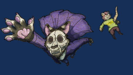 anthro bone clothed clothing duo falling fangs high-angle_view male paws perspective rat_tail scared shirt skull skull_head sweater tail teeth topwear ajicitoart deltarune undertale_(series) mammal murid murine rat rodent alpha_channel hi_res