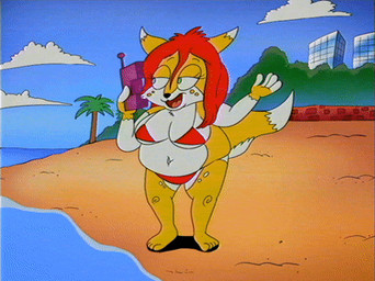 accident accidental_exposure barefoot beach belly big_butt bikini breasts butt butt_cleavage clothing covering covering_breasts covering_crotch covering_self electronics embarrassed feet female hair phone red_hair sea shaking_butt shocked swimwear tail toony two-piece_swimsuit water wiggle wind rockosedits canid canine fox mammal animated low_res