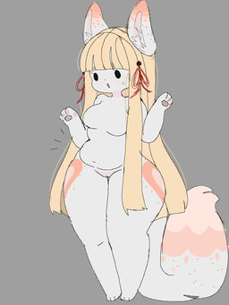 anthro belly big_belly big_tail blonde_hair breasts dot_eyes eyebrows eyelashes featureless_breasts female fur genitals grey_background hair heart_(marking) long_hair long_tail markings medium_breasts overweight overweight_anthro overweight_female paws simple_background simple_eyes slightly_chubby slightly_chubby_anthro slightly_chubby_female solo standing tail thick_eyebrows thick_thighs vulva white_body white_fur wide_hips cottonwaffle domestic_cat felid feline felis mammal 3:4