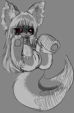 anthro female genitals lying multi_eye multi_tail on_back presenting presenting_vulva solo tail vulva young young_female yukithekitsune yuki_nakamura canid canine fox mammal