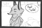 canid canine comic disney domestic_pig duo fox greyscale kisu-no-hi male mammal monochrome nick_wilde red_fox suid suina sus_(pig) true_fox zootopia