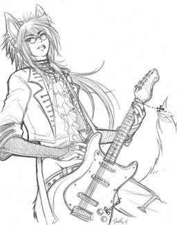 ambiguous_gender clothed clothing electric_guitar eyewear glamfur glasses gloves guitar hair handwear long_hair midriff music musical_instrument piercing playing_guitar playing_music plucked_string_instrument simple_background solo string_instrument tail white_background dagger_leonelli dagger_leonelli_(character) animal_humanoid cat_humanoid felid felid_humanoid feline feline_humanoid humanoid mammal mammal_humanoid greyscale hi_res monochrome