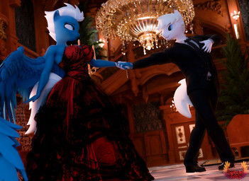 anthro blue_body blue_eyes blue_hair blue_tail chandelier clothing dress duo female formal_clothing gown hair hand_holding inside male male/female multicolored_hair neo-classical_architecture red_clothing red_dress suit tail two_tone_hair two_tone_tail white_body white_hair white_tail wings loveslove friendship_is_magic hasbro my_little_pony mythology double_diamond_(mlp) night_glider_(mlp) earth_pony equid equine horse mammal mythological_creature mythological_equine pegasus pony 3d_(artwork) digital_media_(artwork) hi_res