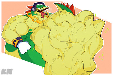 4_fingers abdominal_bulge ambiguous_gender ambiguous_prey anthro anthro_pred belly big_belly chain clothing electronics fingers gloves gold_(metal) gold_chain half-closed_eyes handwear headgear headphones headwear huge_belly looking_pleasured male male_anthro male_pred mostly_nude mostly_nude_anthro mostly_nude_male multiple_prey muscular muscular_anthro muscular_male narrowed_eyes nipples open_mouth oral_vore sharp_teeth simple_background solo squirming struggling struggling_prey teeth tongue tongue_out unwilling_prey vore white_clothing white_gloves white_handwear kinky_nicky26 sega sonic_the_hedgehog_(series) vector_the_crocodile crocodile crocodilian reptile scalie 2024 3:2 digital_drawing_(artwork) digital_media_(artwork) watermark