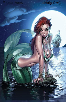 5_fingers anthro arched_back arm_support bare_shoulders big_breasts bracelet breasts cleavage clothed clothed_female clothing cloud convenient_censorship ear_piercing ear_ring eyebrows eyelashes female fin fingers fish_tail freckled_face freckled_shoulders freckles green_body green_fin green_scales green_tail hair human_torso jewelry jewelry_only legless long_hair looking_at_viewer mermaid_tail moon necklace night nude nude_female outside partially_submerged piercing pink_body pink_skin red_hair ring_piercing rock scales sea seashell seductive shell ship sky solo split_form star starry_sky tail tail_fin vehicle water watercraft j_scott_campbell disney disney_princess the_little_mermaid_(1989) ariel_(disney) aquatic humanoid_merfolk merfolk 2009