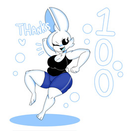 anthro blinking bottomwear breasts clothing female scut_tail shirt short_tail shorts solo tail text topwear white_body lokbunny17 lok_bunny lagomorph leporid mammal rabbit english_text hi_res