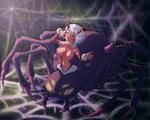 blurred_background breasts brown_eyes cleavage clothed clothing dark_body dark_skin depth_of_field eyebrows female genitals grey_hair grin hair hair_between_eyes horn looking_at_viewer monster_girl_(genre) navel nipples oni_horn outside purple_body pussy short_hair sidelocks silk smile solo spider_web tan_body tan_skin thick_eyebrows forest_(simise) european_mythology greek_mythology mythology animal_humanoid arachne arachnid arachnid_humanoid arachnid_taur arthropod arthropod_humanoid arthropod_taur humanoid spider spider_humanoid taur absurd_res hi_res