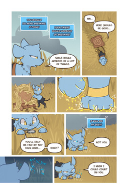 ambiguous_gender black_body black_fur blue_body blue_eyes blue_fur cart claws cloud container day dialogue ears_back electricity feral finger_claws fur glowing glowing_eyes head_tuft inner_ear_fluff jar jewelry lying multicolored_eyes necklace on_front outside pivoted_ears quadruped rope sky solo sparking speech_bubble tail tail_tuft text tuft two_tone_eyes yellow_body yellow_eyes yellow_fur wooled nintendo pokemon pokemon_mystery_dungeon spike_chunsoft malachi_(wooled) generation_4_pokemon pokemon_(species) shinx comic english_text hi_res