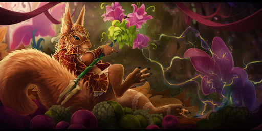 action_pose anthro berry big_tail biped black_eyes bracelet claws clothed clothing day digit_ring digitigrade feet female flower fluffy fluffy_tail food forest fruit fur holding_object holding_staff jewelry magic magic_user outside plant pose red_body red_fur ring solo staff tail toe_claws toe_ring toes tree whiskers wugi hasbro magic:_the_gathering wizards_of_the_coast hazel_(magic:_the_gathering) mammal rodent sciurid tree_squirrel 2026 hi_res