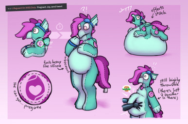 ambiguous_gender anthro belly belly_squish blush comment distressed eyewear feral goggles nude pseudo_pregnancy solo squish standing sticker text transformation krd european_mythology greek_mythology hasbro my_little_pony mythology joy_(krd) avian hippogriff mythological_avian mythological_creature 2026 english_text hi_res