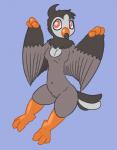 2016 anthro anthrofied avian beak bird blue_background breasts claws erect_nipples feathered_wings feathers feet female fur generation_4_pokemon genitals grey_body grey_fur head_tuft hi_res looking_at_viewer navel nintendo nipples non-mammal_breasts nude pokemon pokemon_(species) posexe pussy red_eyes simple_background solo starly toe_claws toes tuft wide_hips wings