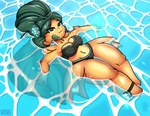 accessory anthro bikini breasts clothing female hair_accessory orange_body smile solo swimming swimwear thick_thighs two-piece_swimsuit water drokmars nintendo pokemon chi-yu generation_9_pokemon legendary_pokemon pokemon_(species) absurd_res hi_res