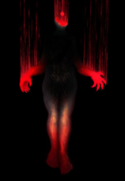 ambiguous_gender anthro blood bodily_fluids claws fur glowing headless nude plantigrade simple_background solo ink-the-artist monster 2025 absurd_res hi_res