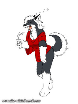 3_toes 4_fingers anthro bent_over beverage bottomless breasts cheek_tuft chest_tuft cleavage clothed clothing coffee_cup container cup eyes_closed facial_tuft feet female fingers fur gloves_(marking) holding_beverage holding_object inner_ear_fluff leg_markings markings multicolored_body multicolored_fur nightshirt open_mouth simple_background socks_(marking) solo standing tired toes tuft two_tone_body two_tone_fur white_background yawn doc_nickel the_whiteboard mikittok_qimmiq canid canine canis domestic_dog husky mammal nordic_sled_dog siberian_husky spitz 2020 compression_artifacts