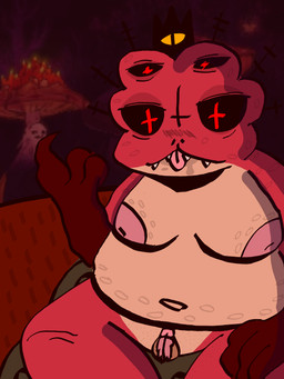 anthro beckoning bedroom_eyes bodily_fluids drooling female gesture narrowed_eyes night overweight red_body saliva seductive sitting solo xyzed404 cult_of_the_lamb massive_monster_(studio) heket_(cult_of_the_lamb) amphibian 3:4 hi_res