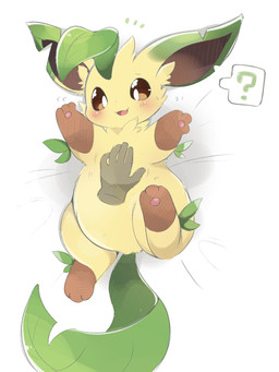 3_toes 5_fingers ambiguous_gender bed belly_rub brown_body brown_eyes brown_fur brown_inner_ear dipstick_ears disembodied_hand duo ear_markings feet feral fingers fur furniture green_body green_fur inner_ear_fluff leg_markings lying markings multicolored_ears on_back on_bed open_mouth open_smile pupils question_mark slightly_chubby smile socks_(marking) solo_focus tan_body tan_fur tan_inner_ear_fluff toes tuft white_pupils rokacake nintendo pokemon eeveelution generation_4_pokemon leafeon pokemon_(species) 2021 3:4 digital_media_(artwork) hi_res