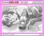 after_sex bed bed_sheet bedding border canid canine canis comic domestic_dog duo english_text eyes_closed female feral furniture great_dane greyscale human lying mammal mastiff mizuiro_megane molosser monochrome on_bed petting pink_border romantic romantic_couple simple_background sketch sleeping smile text translated white_background