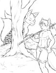 2_tails 5_fingers abs ambiguous_gender ambiguous_pred anthro arm_tuft bottomwear cheek_tuft chest_tuft clothed clothing duo ear_tuft eyebrow_through_hair eyebrows facial_tuft feral fingers fluffy fluffy_tail fur fur_markings grass hair holding_object imminent_vore leg_tuft licking licking_lips licking_own_lips looking_aside looking_down male male_prey markings multi_tail navel nude oblivious open_mouth outside plant self_lick shorts shoulder_tuft sitting tail tail_tuft tongue tongue_out topless translucent translucent_hair tree tuft walking cownugget arokha canid canine fox mammal 2006 monochrome sketch