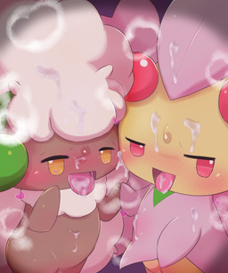 anthro biped blush bodily_fluids brown_body cum cum_on_belly cum_on_body cum_on_face cum_on_tongue duo female female_anthro fur genital_fluids half-closed_eyes hand_holding heart_in_pupils high-angle_view multicolored_body narrowed_eyes open_mouth pink_body pink_eyes plantigrade saliva side_view standing steam tongue tongue_out two_tone_body white_body white_fur white_wool wool_(fur) yellow_body yellow_eyes badwingm nintendo pokemon cherrim generation_4_pokemon generation_5_pokemon pokemon_(species) whimsicott 2023 digital_drawing_(artwork) digital_media_(artwork) hi_res shaded soft_shading