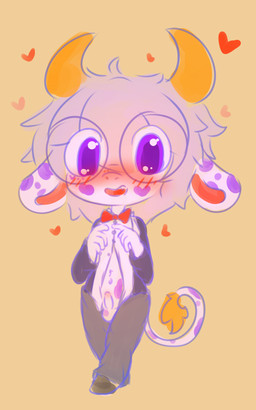 anthro balls bow_tie clothing genitals happy looking_at_viewer male penis shota solo undressing uniform young littlecowgomoo littlemoo_(character) bovid bovine cattle mammal absurd_res hi_res