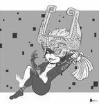armor clothing crossed_legs fangs feet female hair hand_behind_head headgear headgear_only headwear headwear_only helmet helmet_only leaning leaning_backward levitation looking_at_viewer midair mostly_nude navel nude one_eye_obstructed open_mouth sitting soles solo teeth tongue tongue_out marcushunter nintendo the_legend_of_zelda twilight_princess midna humanoid imp 2025 signature