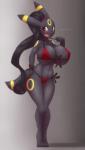 absurd_res anthro anthrofied big_breasts bikini breasts cladz clothing ebony_(blitza) eeveelution fan_character female generation_2_pokemon hair hi_res huge_breasts mammal nintendo nipple_outline open_mouth pokemon pokemon_(species) pokemorph solo standing swimwear two-piece_swimsuit umbreon wide_hips xaenyth