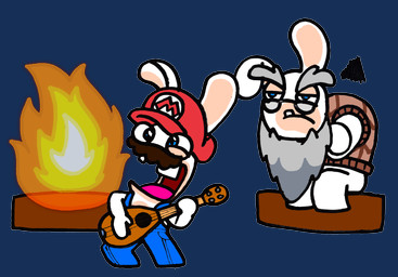 age_difference annoyed anthro arms_bent beard bent_legs blue_clothing blue_eyes blue_overalls bottomless bottomless_anthro bottomless_male brown_clothing brown_facial_hair brown_mustache brown_topwear brown_vest buckteeth campfire clothed clothed_anthro clothed_male clothing crossed_arms duo elderly_anthro elderly_male eyebrows eyewear facial_hair featureless_legs fire glasses grey_beard grey_eyebrows grey_facial_hair half-closed_eyes hat headgear headwear log lute male male_anthro mandolin mitten_hands multicolored_body musical_instrument mustache narrowed_eyes no_pupils noseless older_anthro older_male open_mouth overalls pink_tongue playing_mandolin playing_music plucked_string_instrument pockets red_clothing red_hat red_headwear shirtless_anthro shirtless_male simple_background sitting_on_log standing string_instrument tan_body tan_eyelids tan_inner_ear tan_skin teeth text thick_eyebrows tongue topwear transparent_background two_tone_body vest wood younger_anthro younger_male captainquack64 mario_bros mario_plus_rabbids_kingdom_battle nintendo raving_rabbids rayman_(series) ubisoft rabbid_cranky rabbid_mario lagomorph mammal rabbid 2019 alpha_channel crossover digital_drawing_(artwork) digital_media_(artwork) english_description english_text flat_colors hi_res