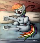 2014 absurd_res anus bed blue_fur equine female feral friendship_is_magic fur hair hi_res horse inside looking_at_viewer lying mammal multi-colored_hair my_little_pony neko-me on_side pillow pony presenting presenting_pussy purple_eyes pussy pussy_juice rainbow_dash_(mlp) rainbow_hair solo
Rating: Explicit
Score: 21
User: lemongrab
Date: March 05, 2014